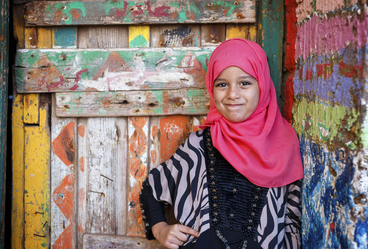 Young Egyptian girl wearing a Tob Sebleh - a traditional Arabic outfit.