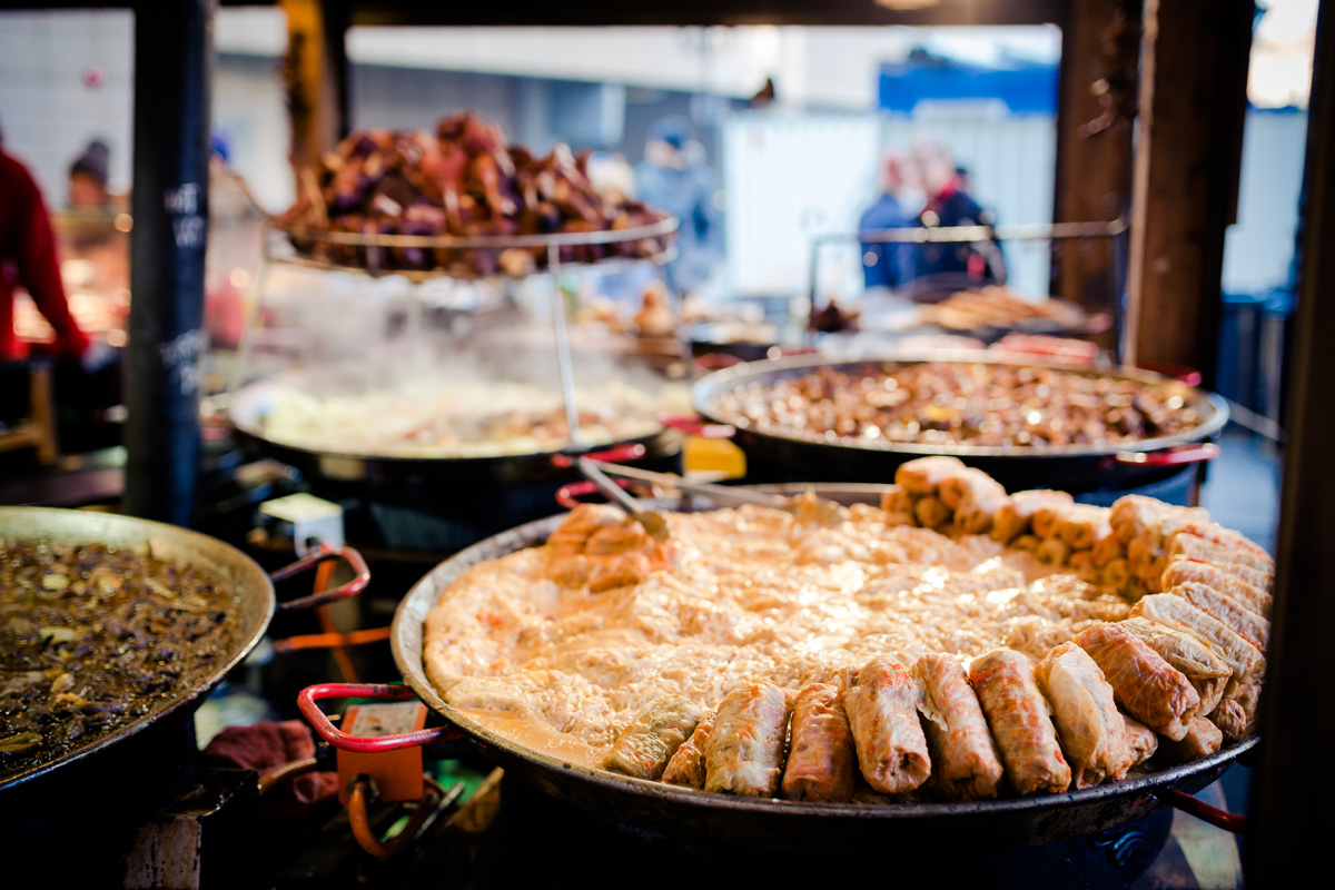 Traditional Hungarian food at a local street market in Budapest