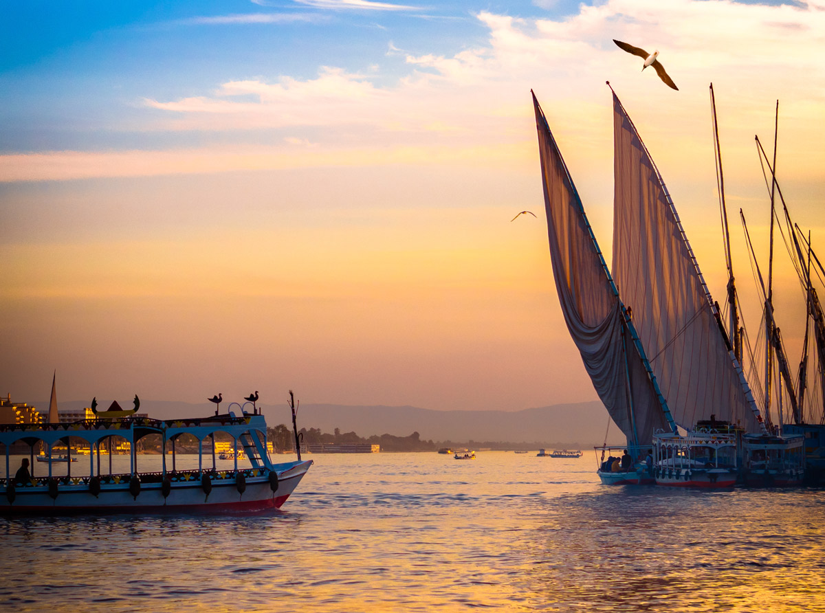Felucca on the Nile River at sunset