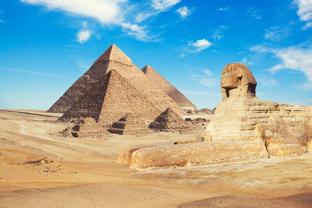 Famous Pyramids of Giza and Sphinx in Egypt