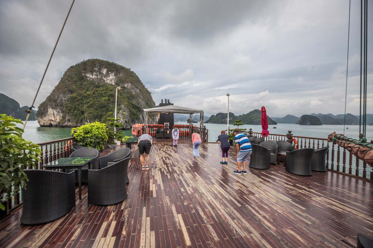 Tai Chi on the Golden cruise ship in Ha Long Bay