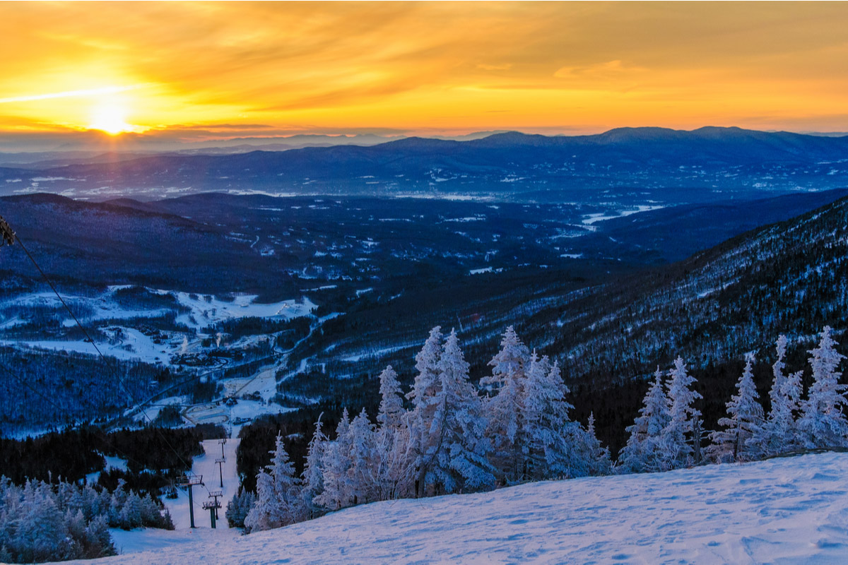 Sunrise from the top of Mt. Mansfield in the winter, Stowe, Vermont