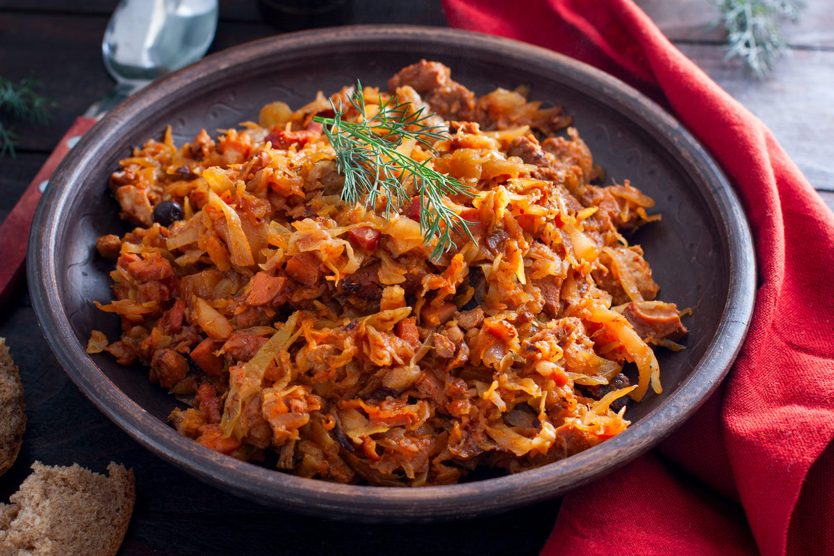 Bigos, a traditional Polish dish with cabbage