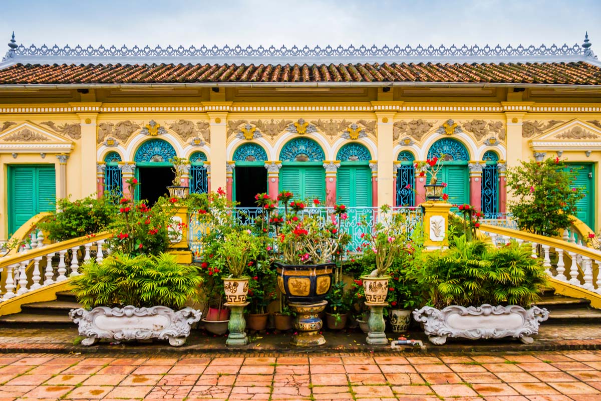 Facade of Binh Thuy ancient house in french colonial style, Can Tho