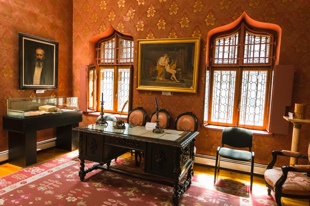 Interior of Iulia Hasdeu Castle, built by Bogdan Petriceicu Hasdeu, who claimed that she provided the plans for the castle during sessions of spiritism.