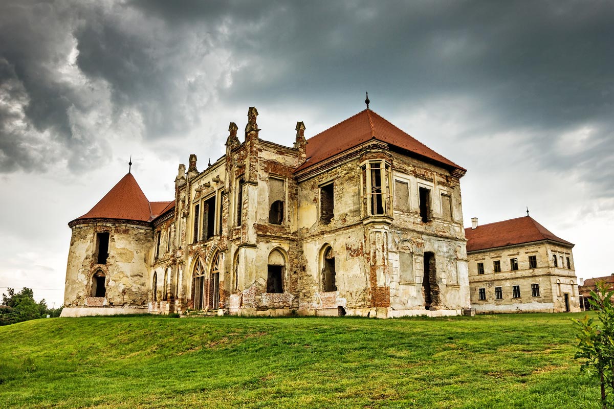 The ruins of Banffy Castle in Bontida, Transylvania