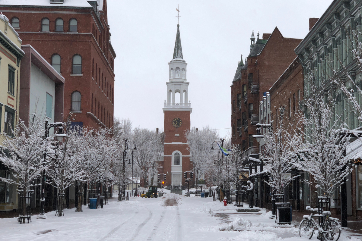 Burlington Vermont New England Town in snow