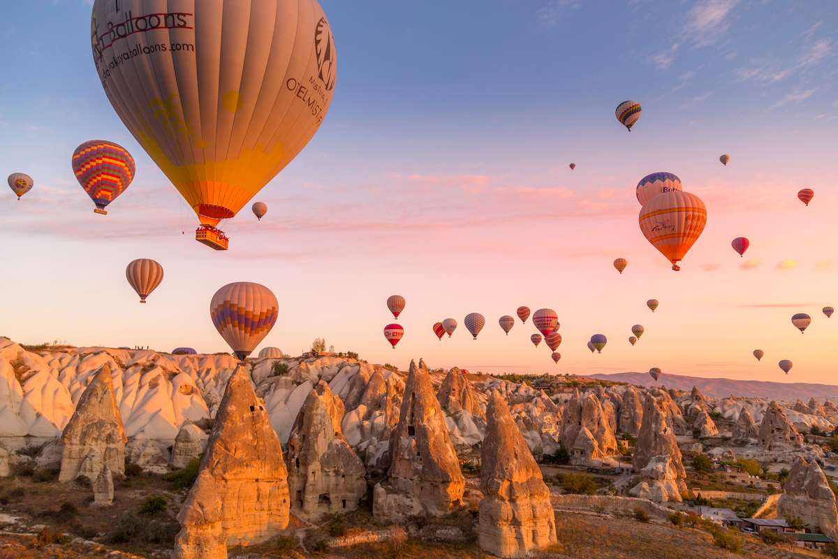 Hot air balloons drift over Goreme National Park Europe National Parks