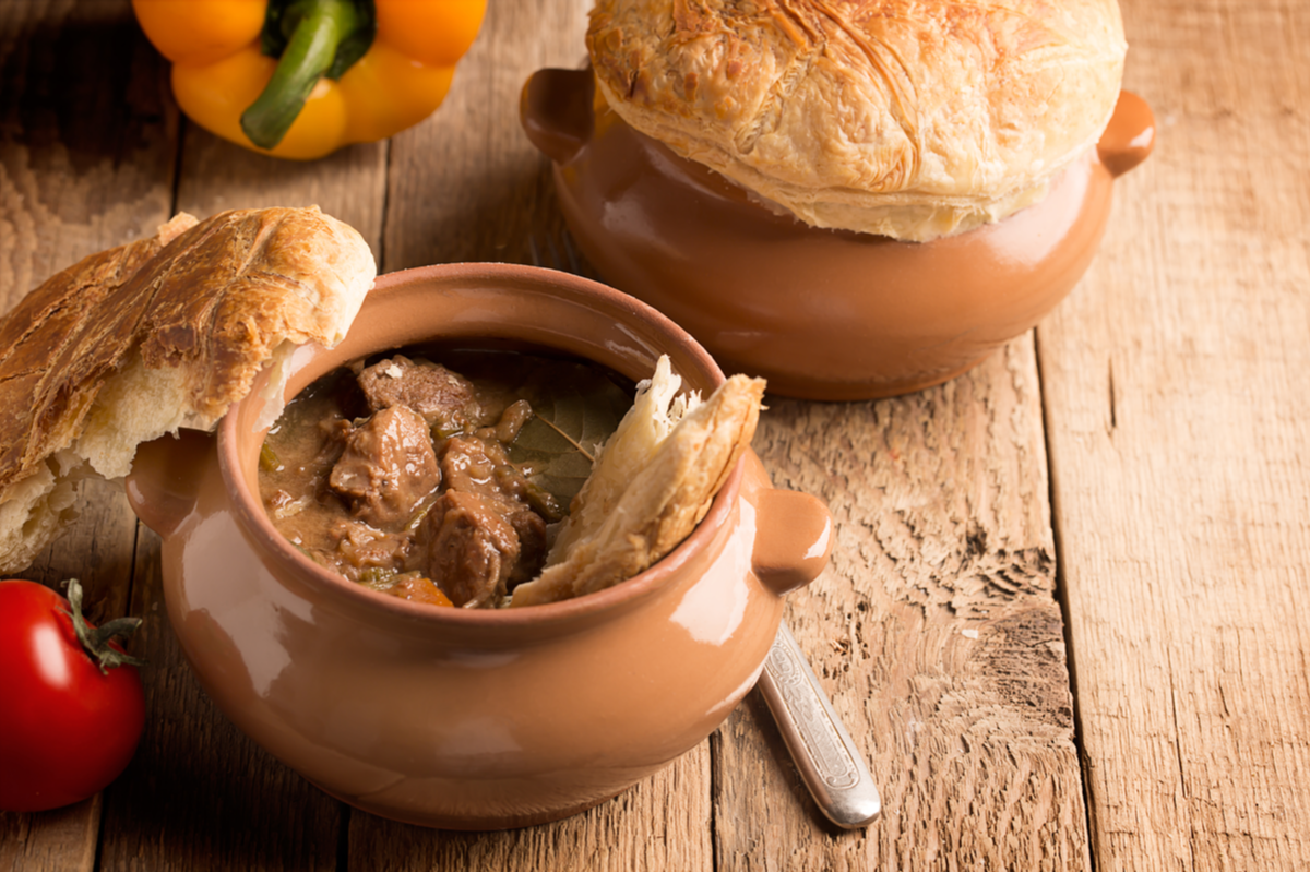 Beef and Guinness pie in bowls St. Patrick's Day