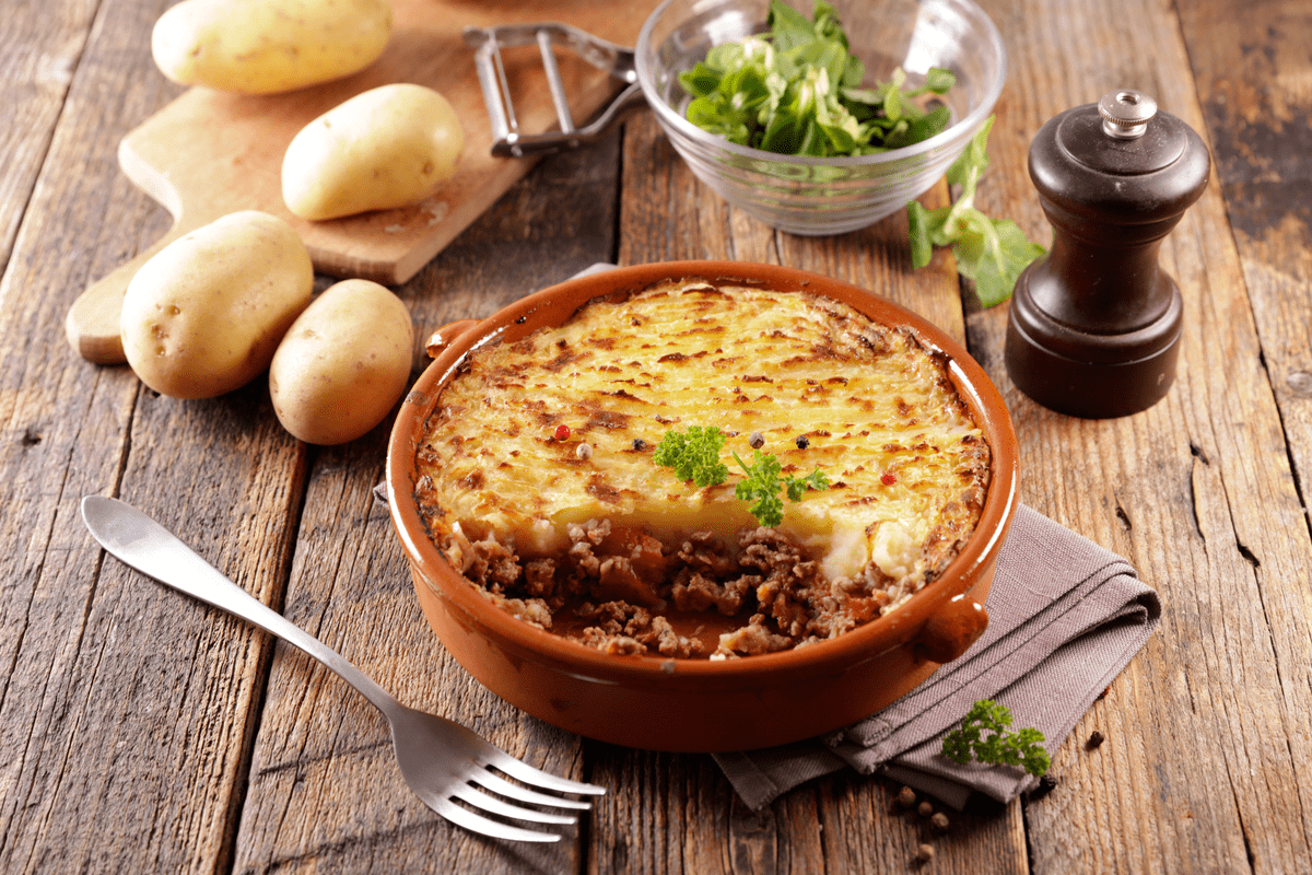 Shepherd's pie with greens and potatoes St. Patrick's Day