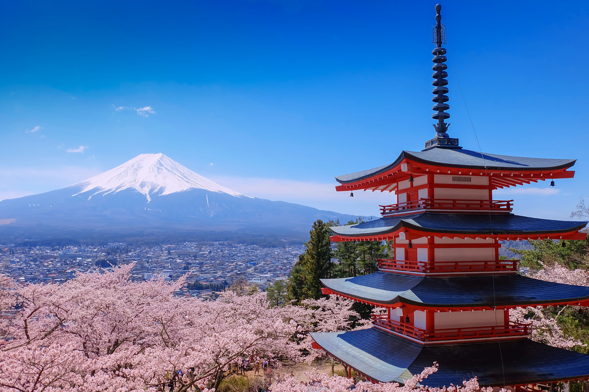 Mount Fuji and Chureito Pagoda in Japan International Women's Day
