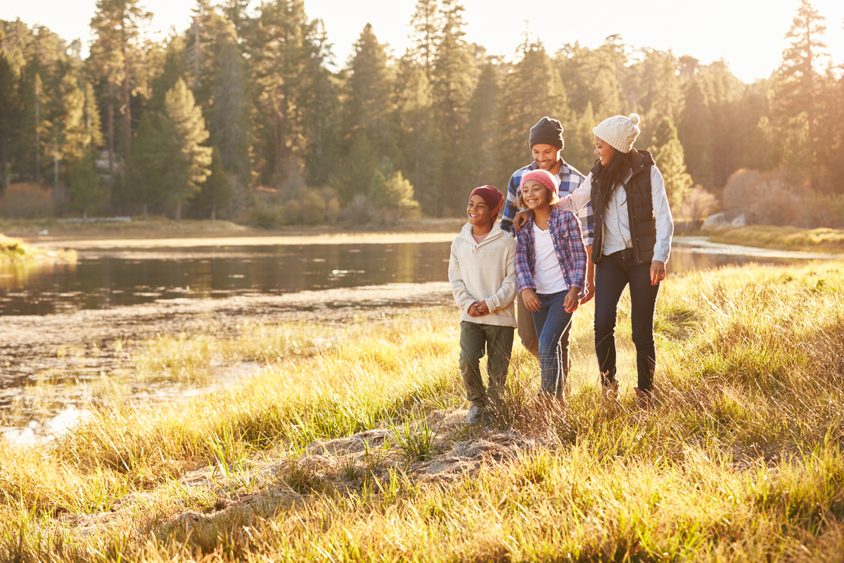 Family hiking outdoors