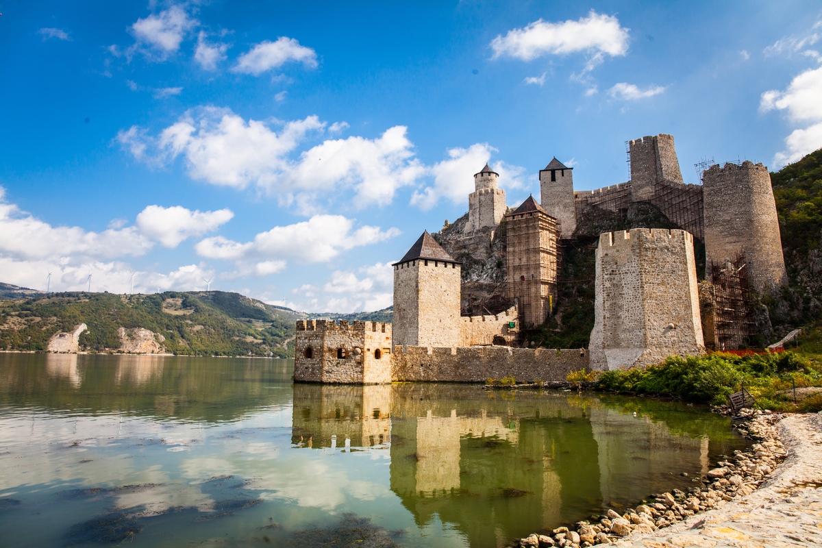 View of Golubac Fortress on the Danube River travelling to Serbia