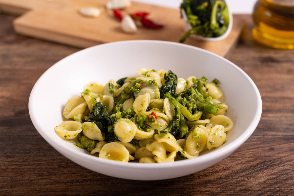 Traditional Southern Italian Orecchiette con cime di rapa, World Pasta Day 