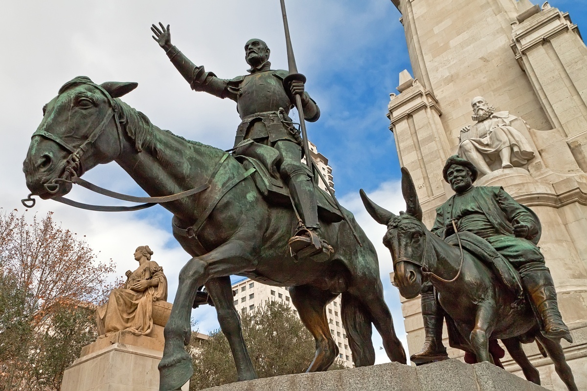 Don Quixote and Sancho Panza statues in, Madrid, Spain