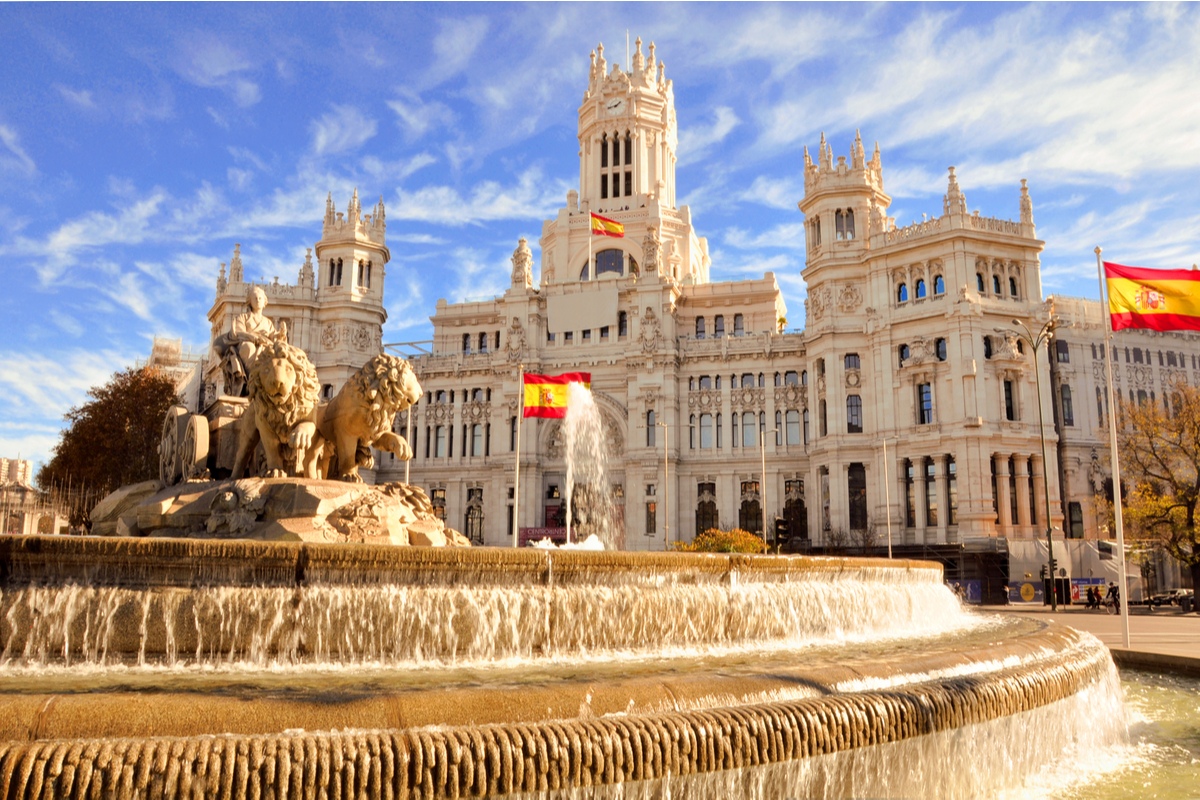 View of Cibeles fountain in Madrid Spain