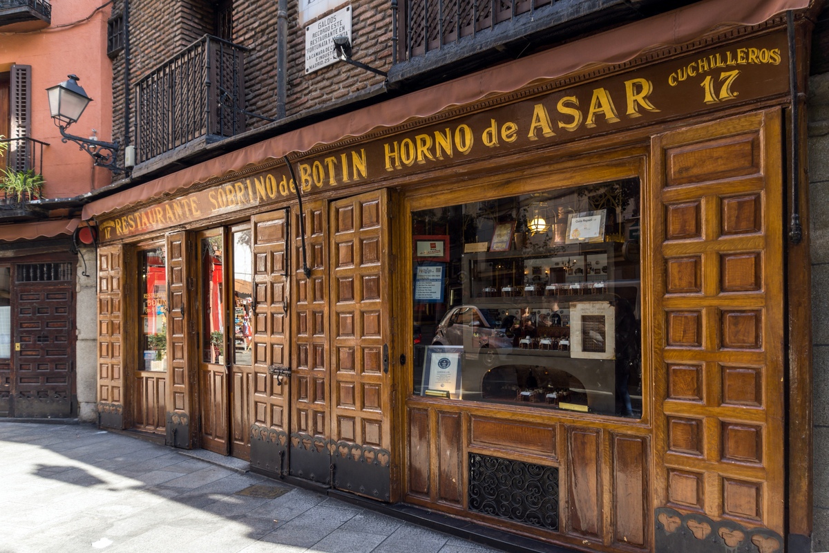 View of entrance to Sobrino de Botín in Madrid Spain