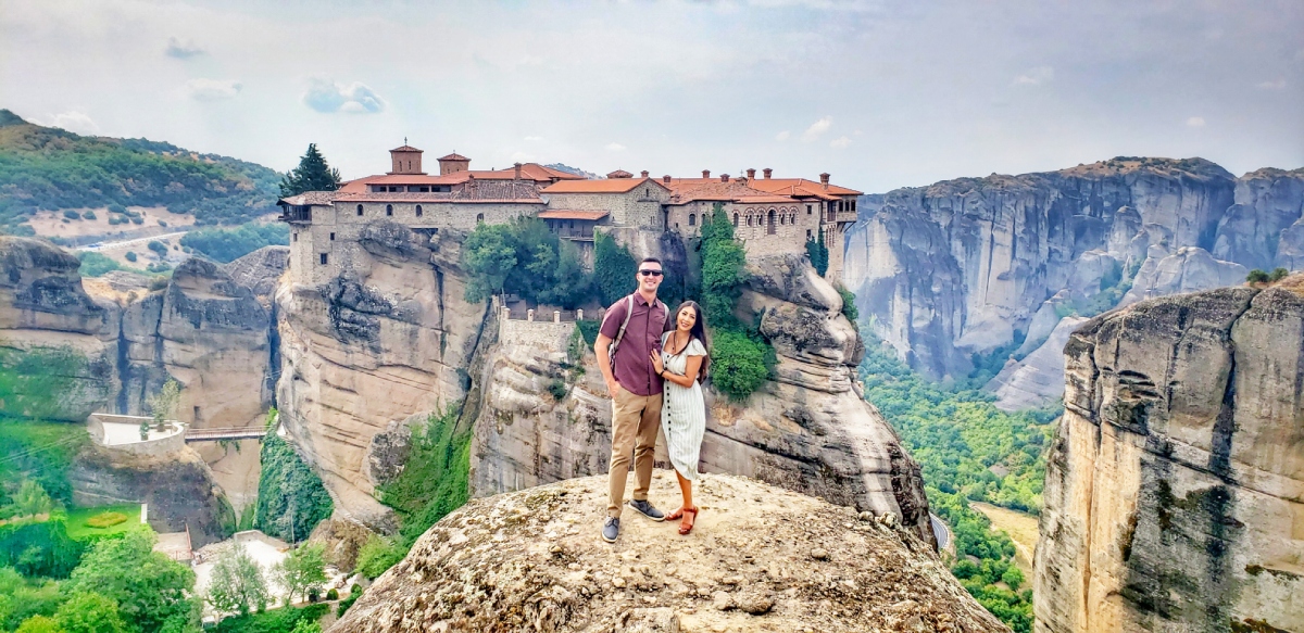 Couple sightseeing in Meteora, Greece