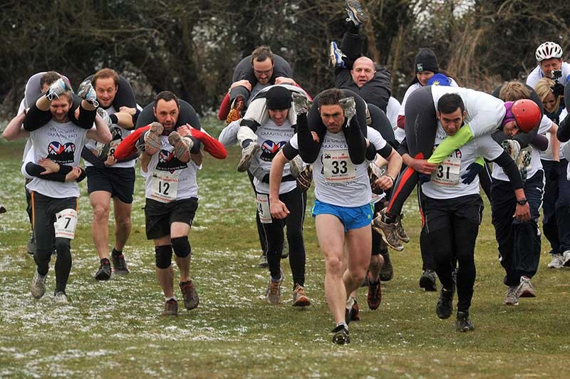 Wife carrying race in Surrey, England British Traditions