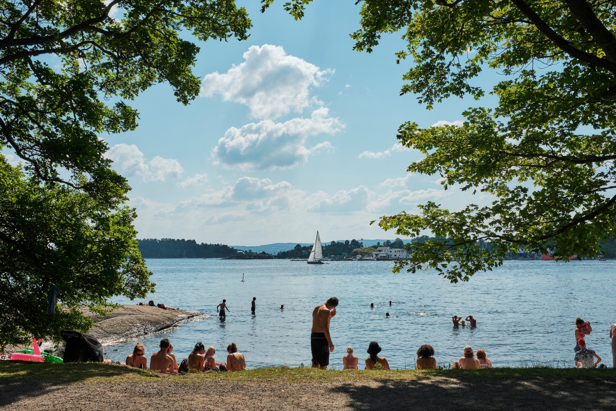 People swimming at Hovedøya island Oslo, Norway