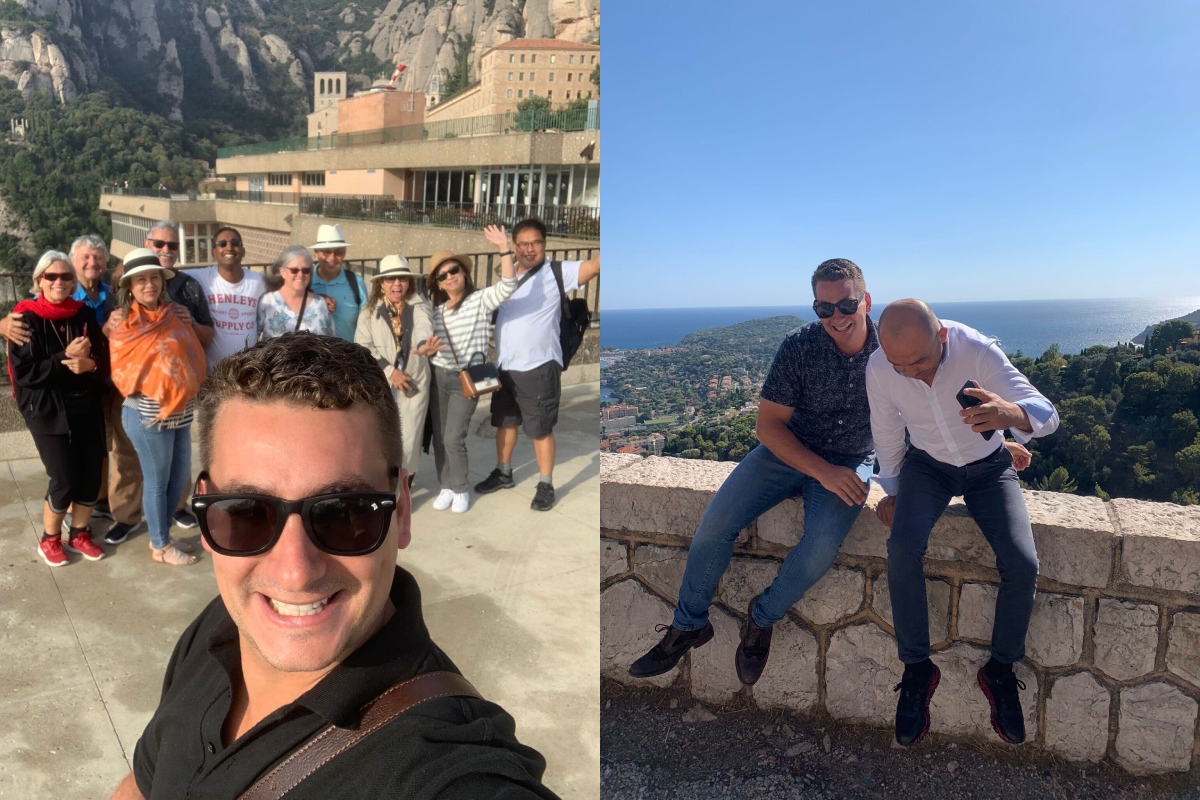 tour leader with travellers in Greece