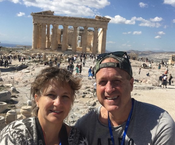 Couple visits the Acropolis in Athens during renew wedding vows trip